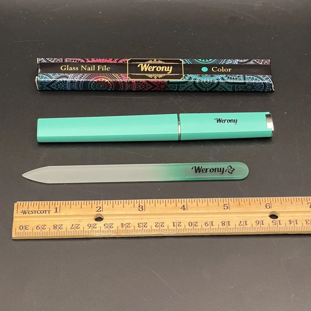 Werony Turquoise Glass Nail File w/ Protective Case & Box